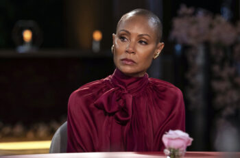 Jada Pinkett Smith appears on an episode of her online series "Red Table Talk." The latest episode, streaming Wednesday, June 1, 2022 on Facebook Watch, addresses Alopecia. (Jordan Fisher/Red Table Talk via AP)